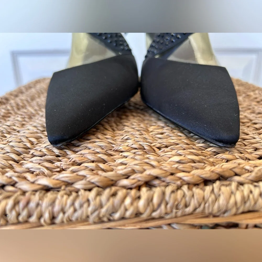 The Touch of Nina‎ Satin Rhinestone Black Heels Size 9M